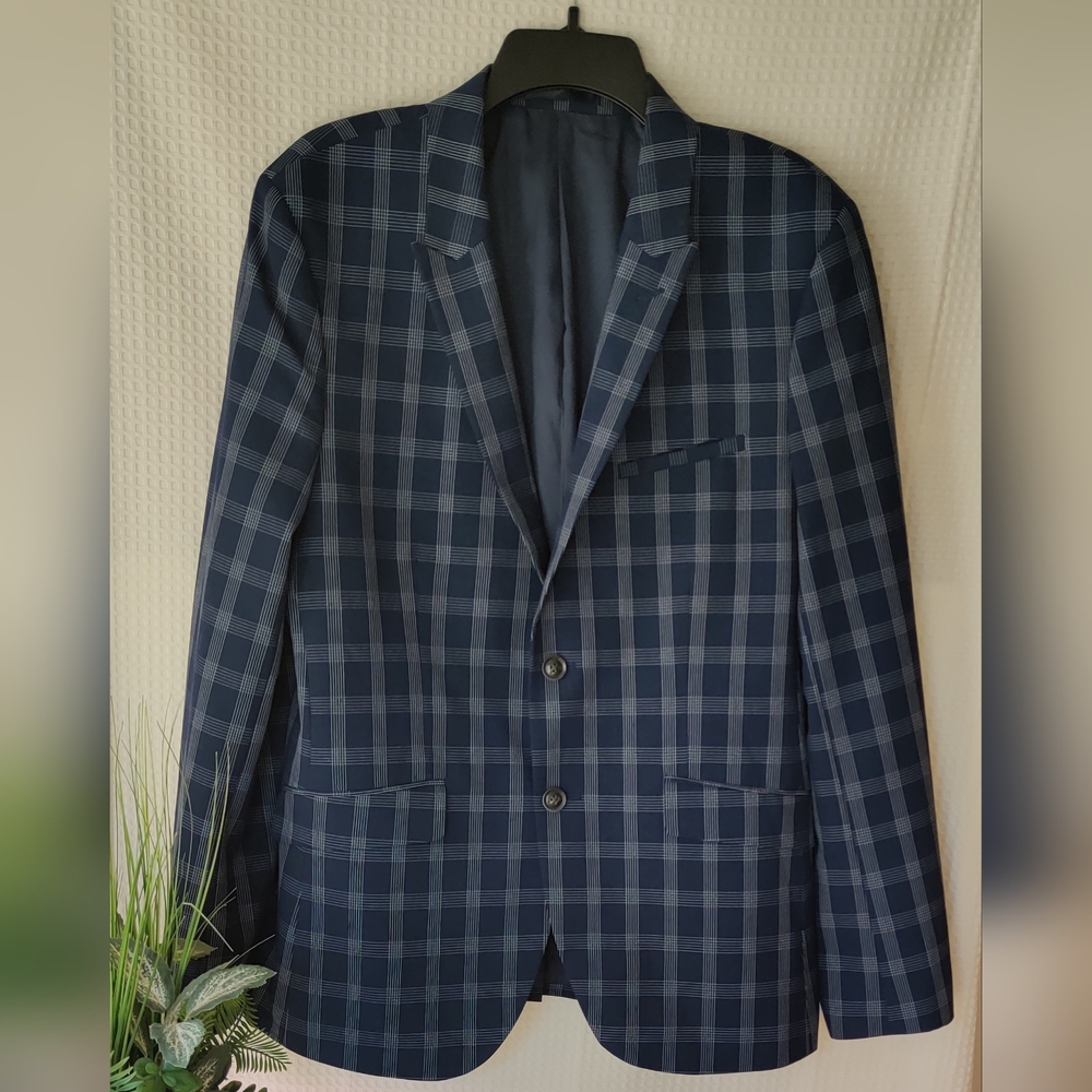 Topman Men's Navy Checkered Blazer/Suit Jacket Size 42R